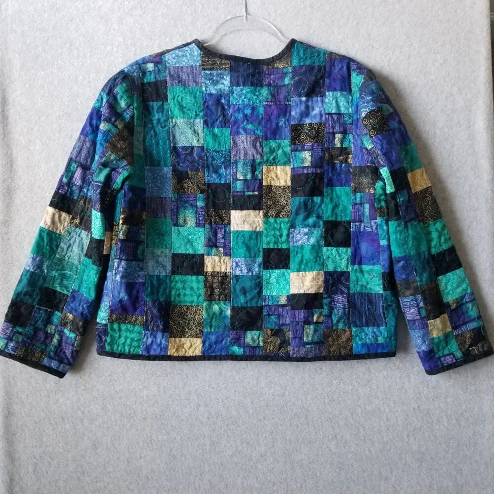 Quilted Patchwork Embroidered Button Front Granny… - image 5